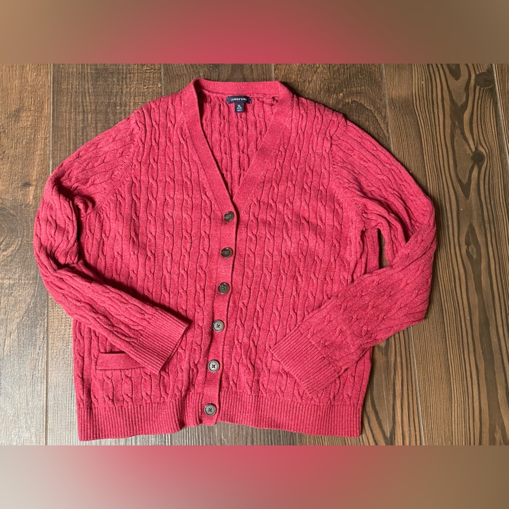 Lands' End Children’s  Red Cable Knit Cardigan